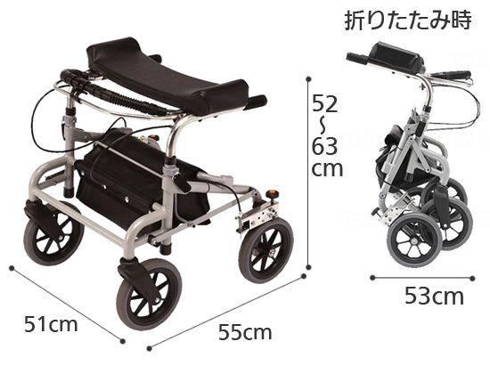 歩行補助車 ラビットミニ WA-0 超低・座面なし 歩行車の寸法図