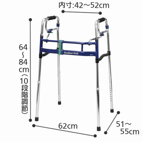 歩行器 ニュースライドフィットEX 超ハイタイプ 固定式 HT-0288の寸法図