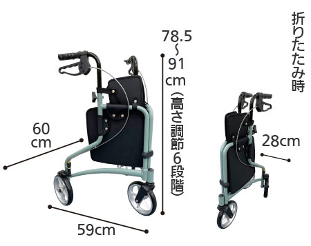 歩行車 コンフォート３輪 (CF-60A) の寸法図