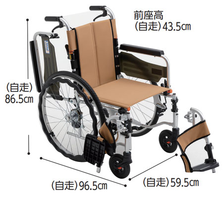 【非課税】ミキ 抗菌シート 自走型車椅子 STR-3B タッチレスブレーキ サニタリー車いす ウイング・スイングアウトの説明のサイズ