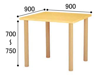 介護・福祉施設向け 高さ調節用ハイアジャスター付テーブル HJタイプ 角型90×90 HJ-0909Kの説明