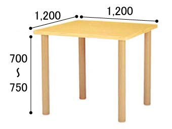 介護・福祉施設向け 高さ調節用ハイアジャスター付テーブルHJタイプ角型120×120 HJ-1212Kの説明
