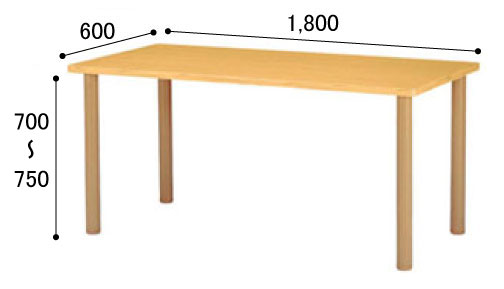 介護・福祉施設向け 高さ調節用ハイアジャスター付テーブルHJタイプ角型180×60 HJ-1860Kの説明