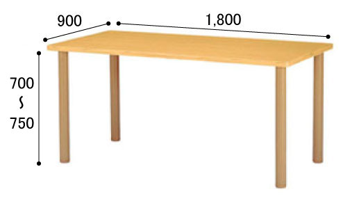 介護・福祉施設向け 高さ調節用ハイアジャスター付テーブルHJタイプ角型180×90 HJ-1890Kの説明