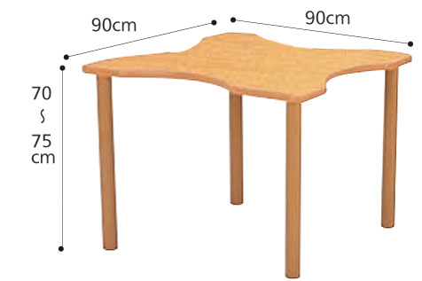 介護・福祉施設向け 高さ調節用ハイアジャスター付テーブルHJタイプ変形型90×90 HJ-0909Qのサイズ