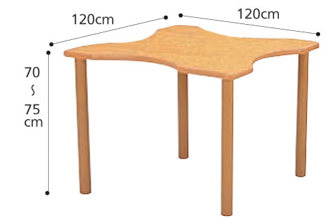 介護・福祉施設向け 高さ調節用ハイアジャスター付テーブルHJタイプ変形型120×120 HJ-1212Qのサイズ