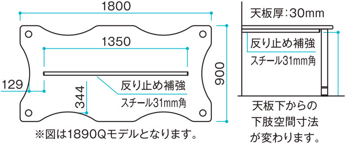 介護・福祉施設向け 高さ調節用ハイアジャスター付テーブルHJタイプ変形型160×60 HJ-1660Q