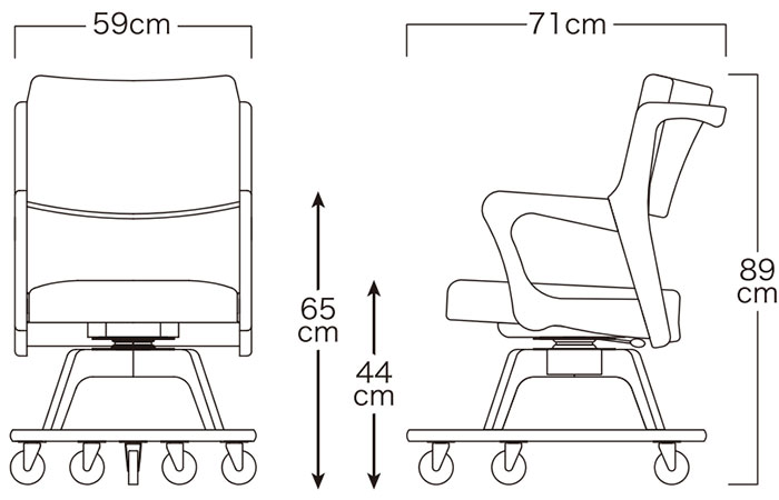 室内用木製車イス こまわりくん Care-311-WC

のサイズ