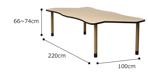 食事用テーブル 変形継脚タイプ T4-A型 2200×1000の寸法図