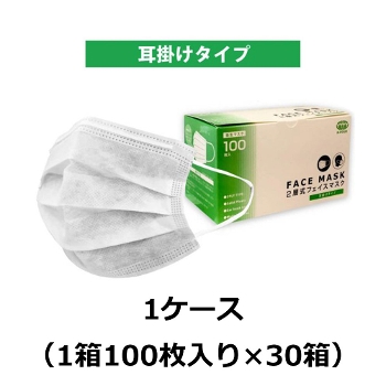 2層マスク（耳掛け）A-502 1ケース（1箱100枚入り×30箱） 立体プリーツ不織布マスク