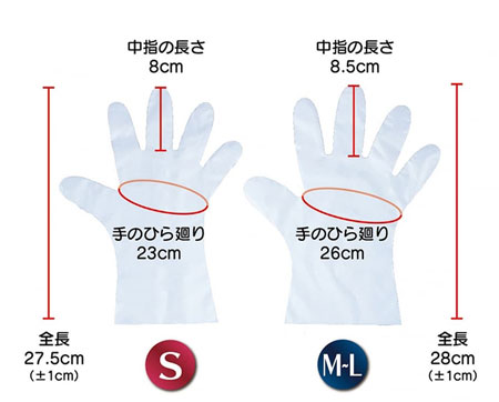 ピレンワイプフィット 粉無し100枚入×5箱セット 使い捨て手袋のサイズ