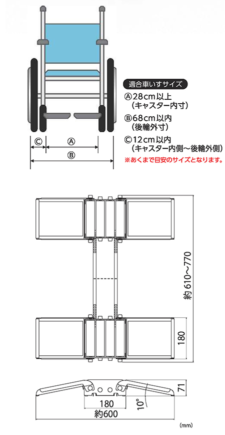 クリサポ 車椅子タイヤクリーニングサポート タイヤ清掃の寸法図